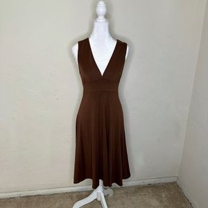 Brown Plunge sleeveless dress, Mid-length- Large